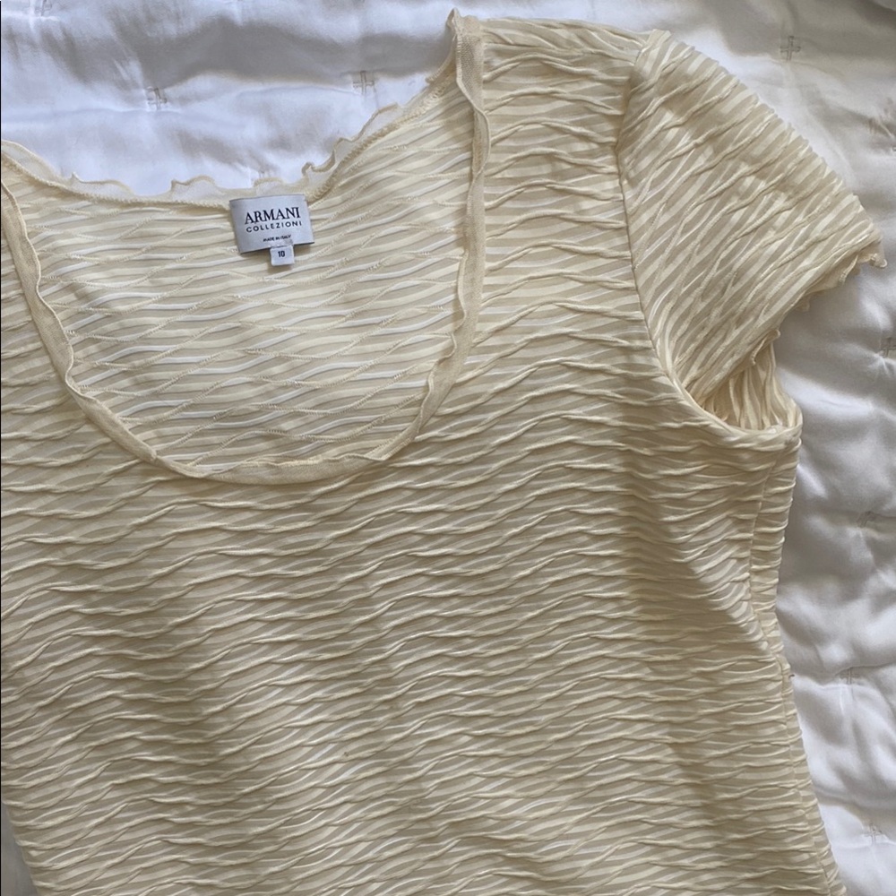 Armani Collezioni Cream Ribbed Short Sleeve Tee